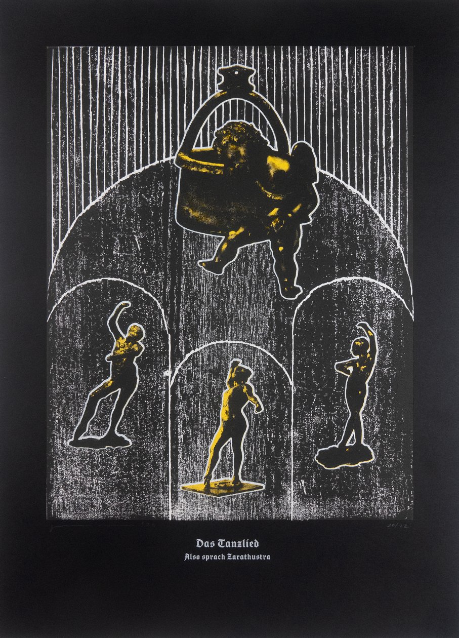 Le chant dansant, Ainsi parlait Zarathoustra, 2024 (gravure sur bois et sérigraphie) - Guilherme Pontes