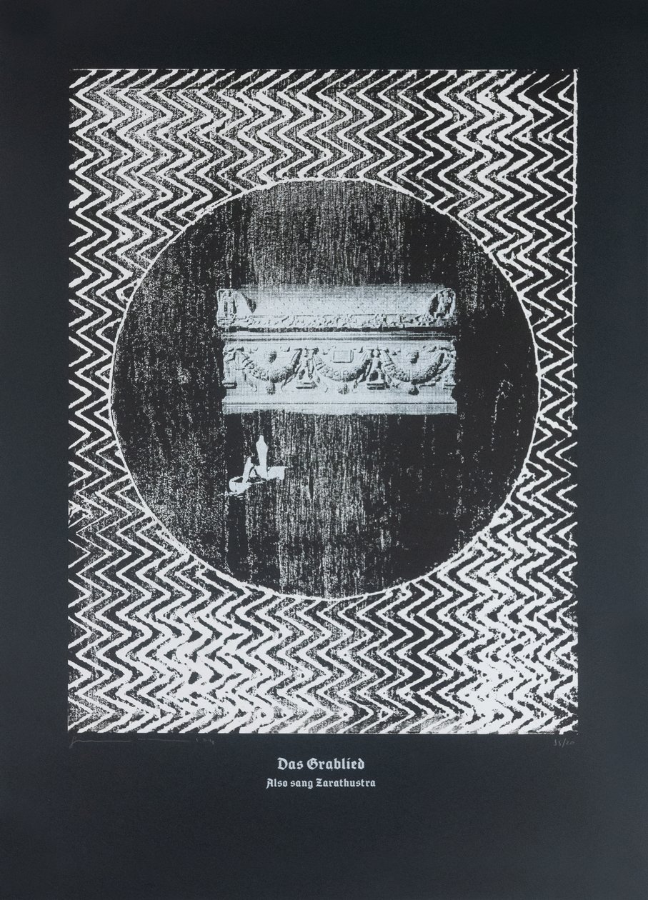 Le chant de la tombe, Ainsi parlait Zarathoustra, 2024 (gravure sur bois et sérigraphie) - Guilherme Pontes