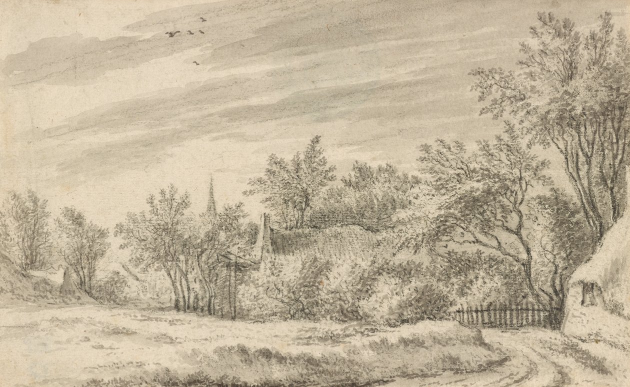 Chemin du village avec la flèche de l