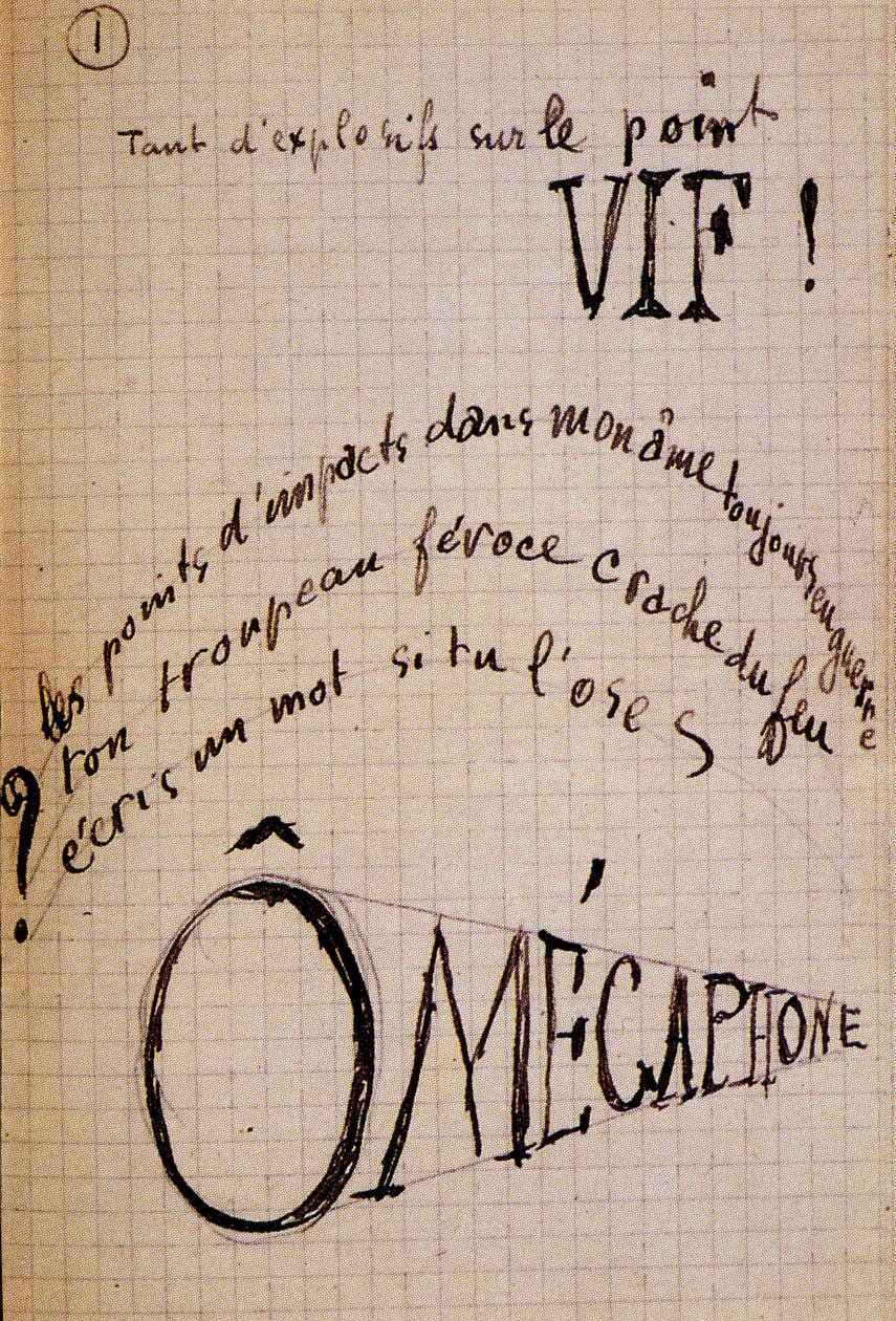 Calligramme de Guillaume Apollinaire - dans « Du coton dans les oreilles », manuscrit autographe de 17 feuillets - Guillaume Apollinaire