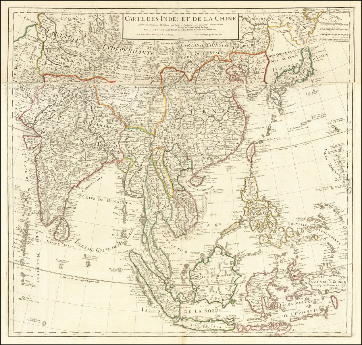 1705 map - Carte des Indes et de la Chine - Guillaume Delisle
