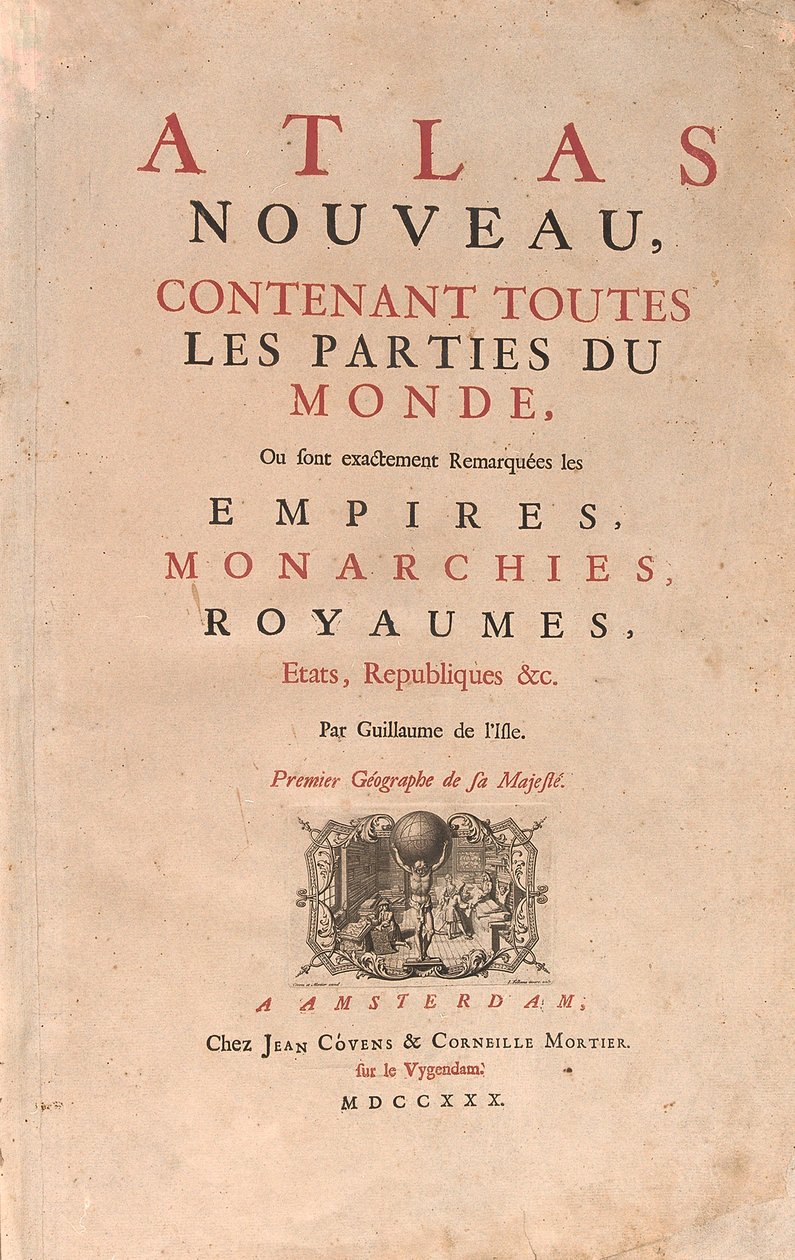 Atlas portant le monde, dans une boutique de cartes géographiques - Guillaume Delisle