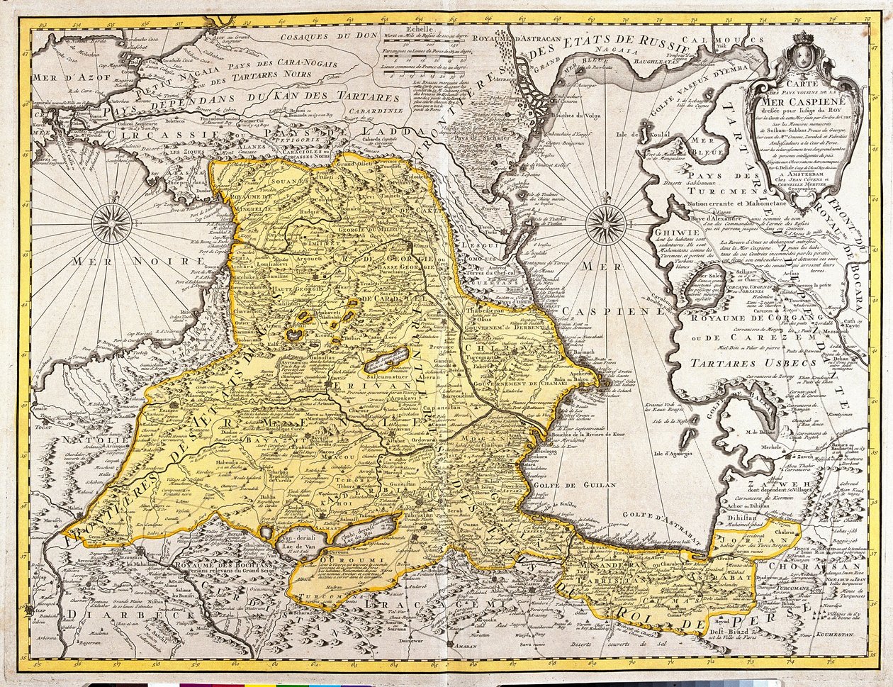 Carte des pays voisins de la mer Caspienne (Russie, Arménie, Perse, Kazakhstan, Turkménistan) - Guillaume Delisle