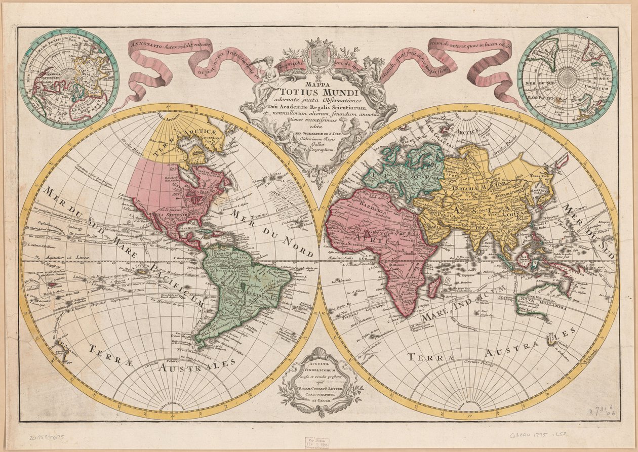 Mappa totius mundi - adornata juxta observationes dnn. academiae regalis scientiarum et nonnullorum aliorum secundum annotationes recentissimas LOC 2017585675 - Guillaume Delisle