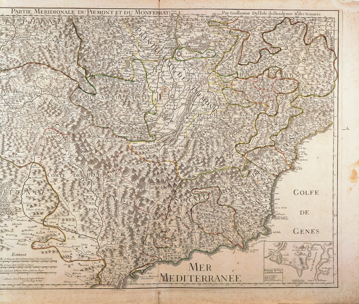 Carte de la région du Piémont méridional, Monferrato et Ligurie occidentale, par Guillaume de l