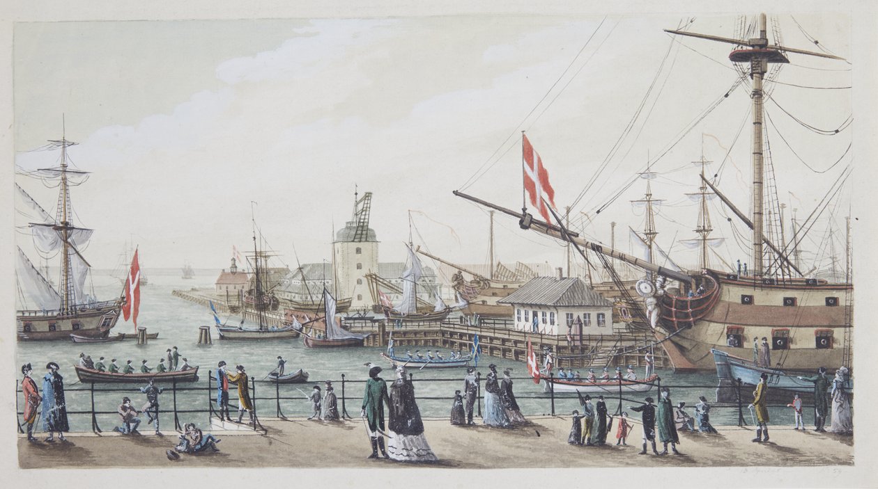 Navires de guerre danois et chaloupe suédoise à Toldboden à Copenhague - Gustaf Boberg