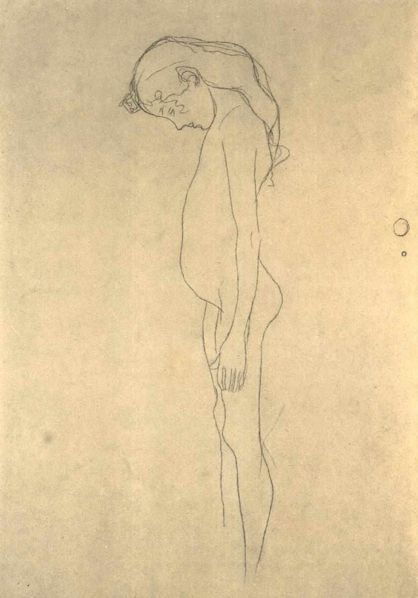 Jeune fille nue avec tête baissée vers la gauche - Gustav Klimt
