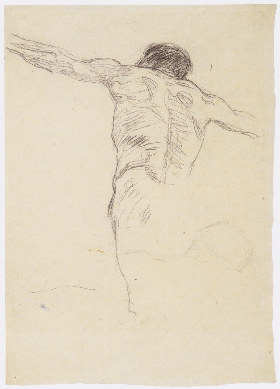 Dos nu masculin avec bras écartés, répétition de la tête et des épaules - Gustav Klimt