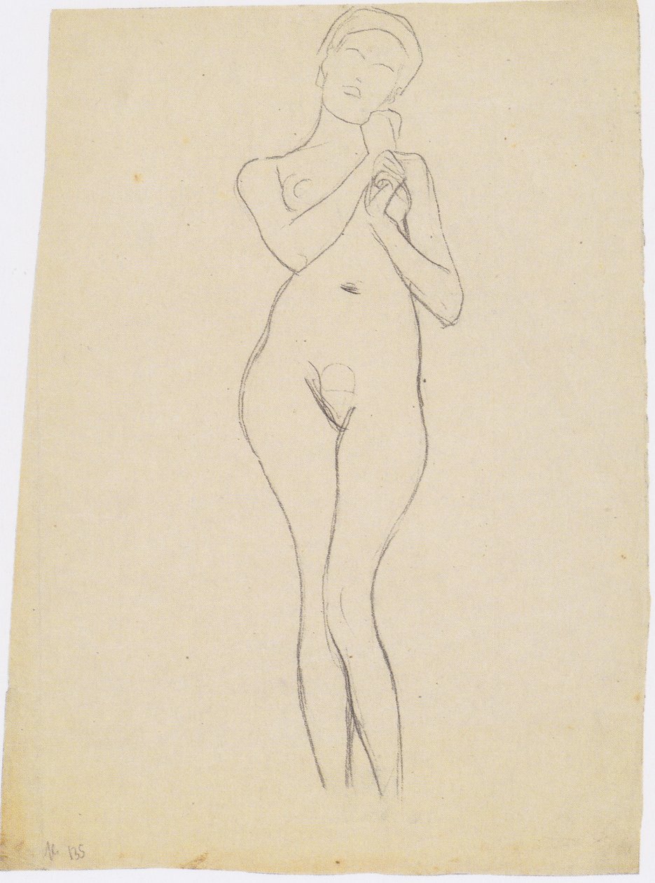 Nu féminin debout de face avec les bras levés - Gustav Klimt