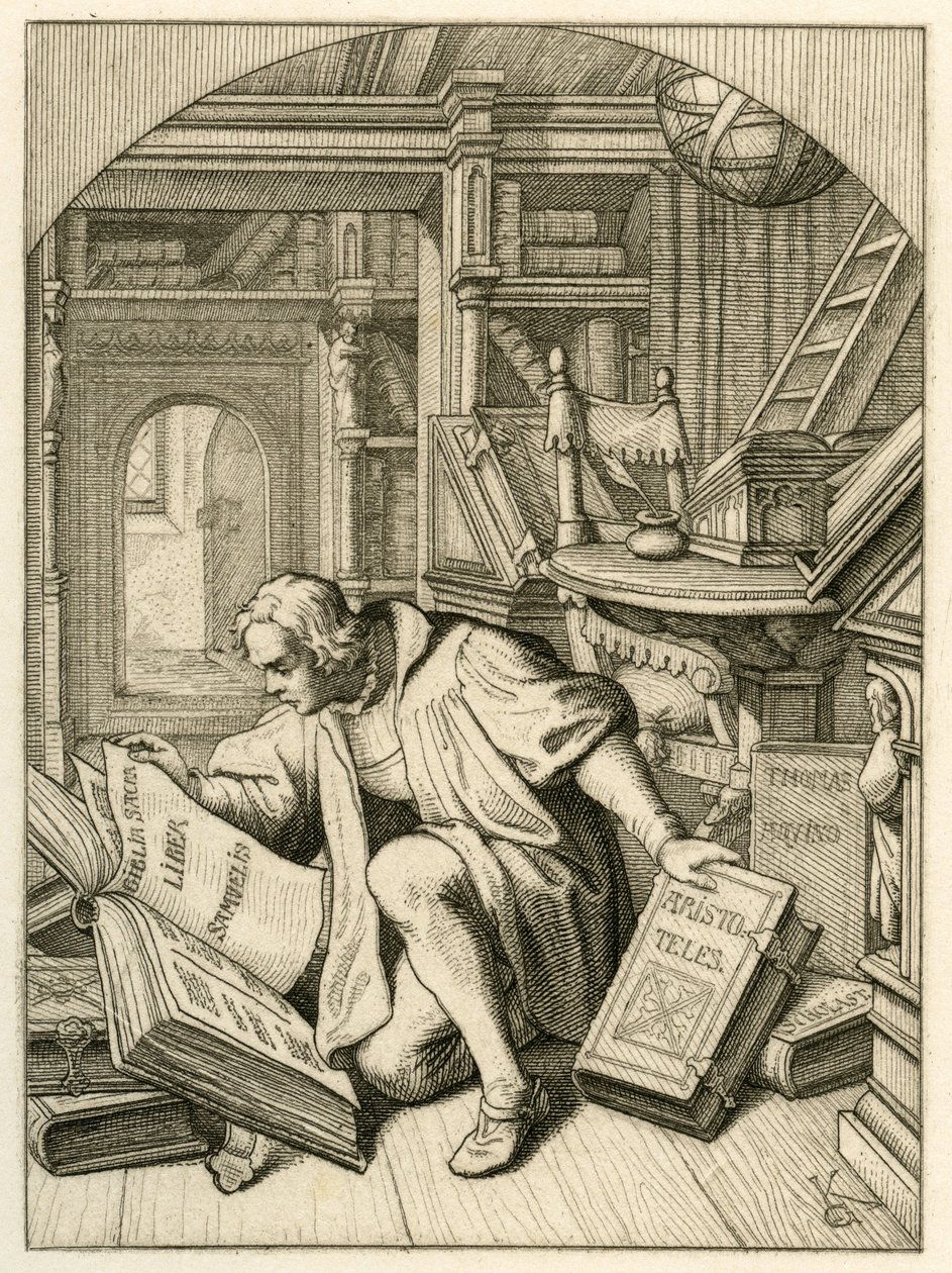 Luther lit dans la bibliothèque universitaire d