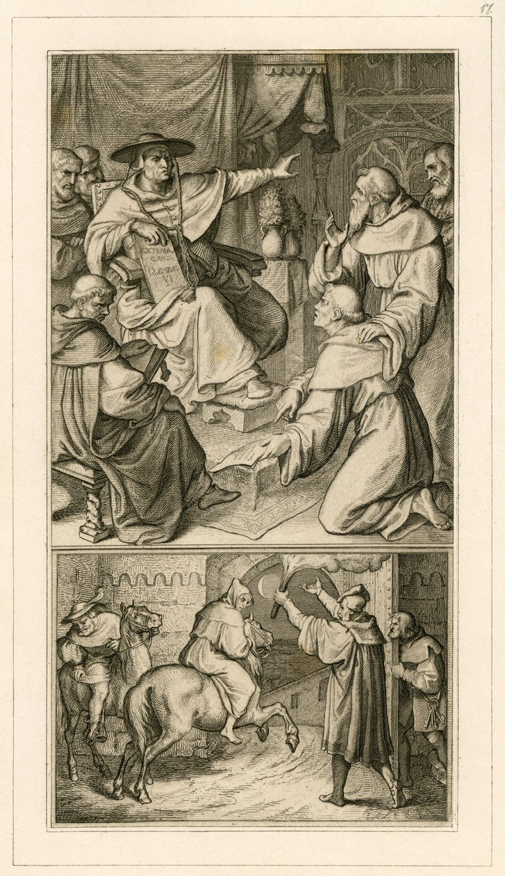 Martin Luther en discussion avec le cardinal Cajetan, Luther doit révoquer ses écrits, à côté de lui son ami Staupitz - Gustav Ferdinand Leopold Konig