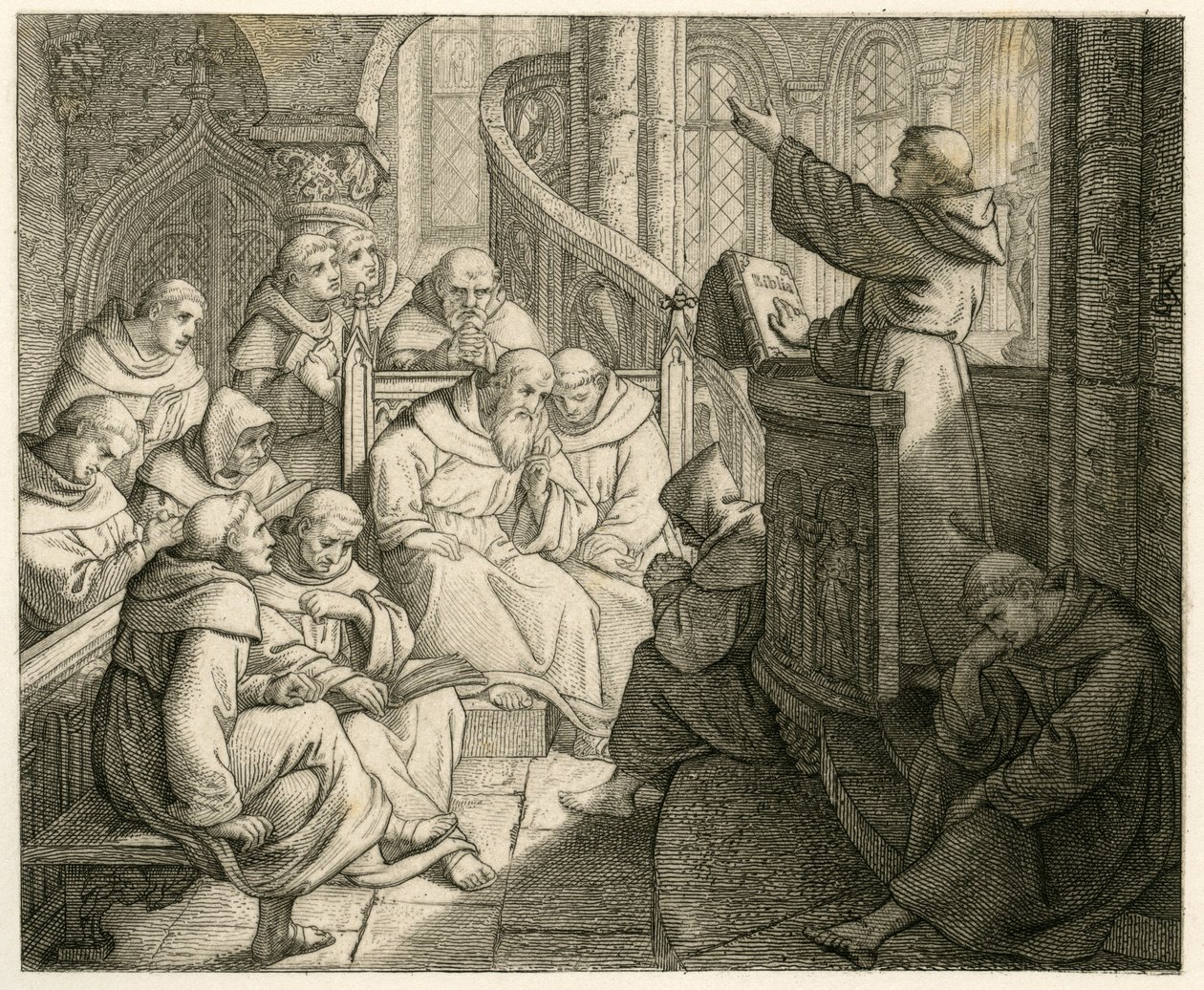 Martin Luther prêchant dans le monastère, devant Staupitz, son ami paternel - Gustav Ferdinand Leopold Konig