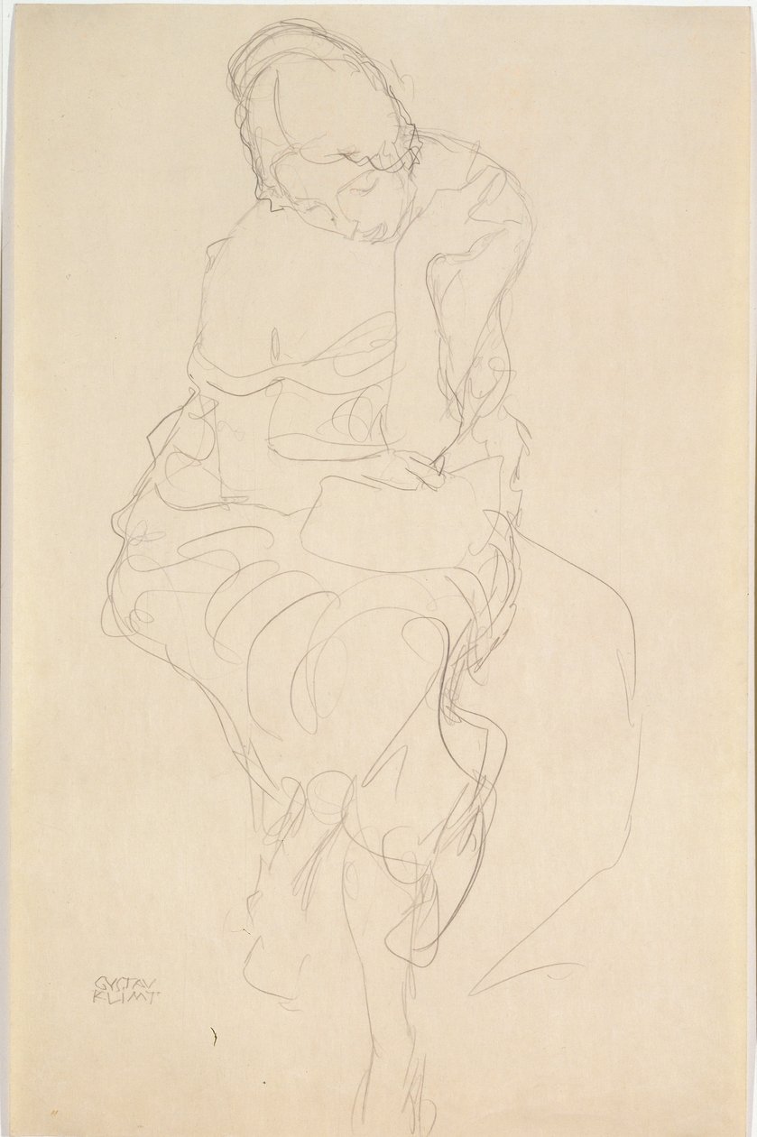 Femme assise sur un tabouret de face - Gustav Klimt