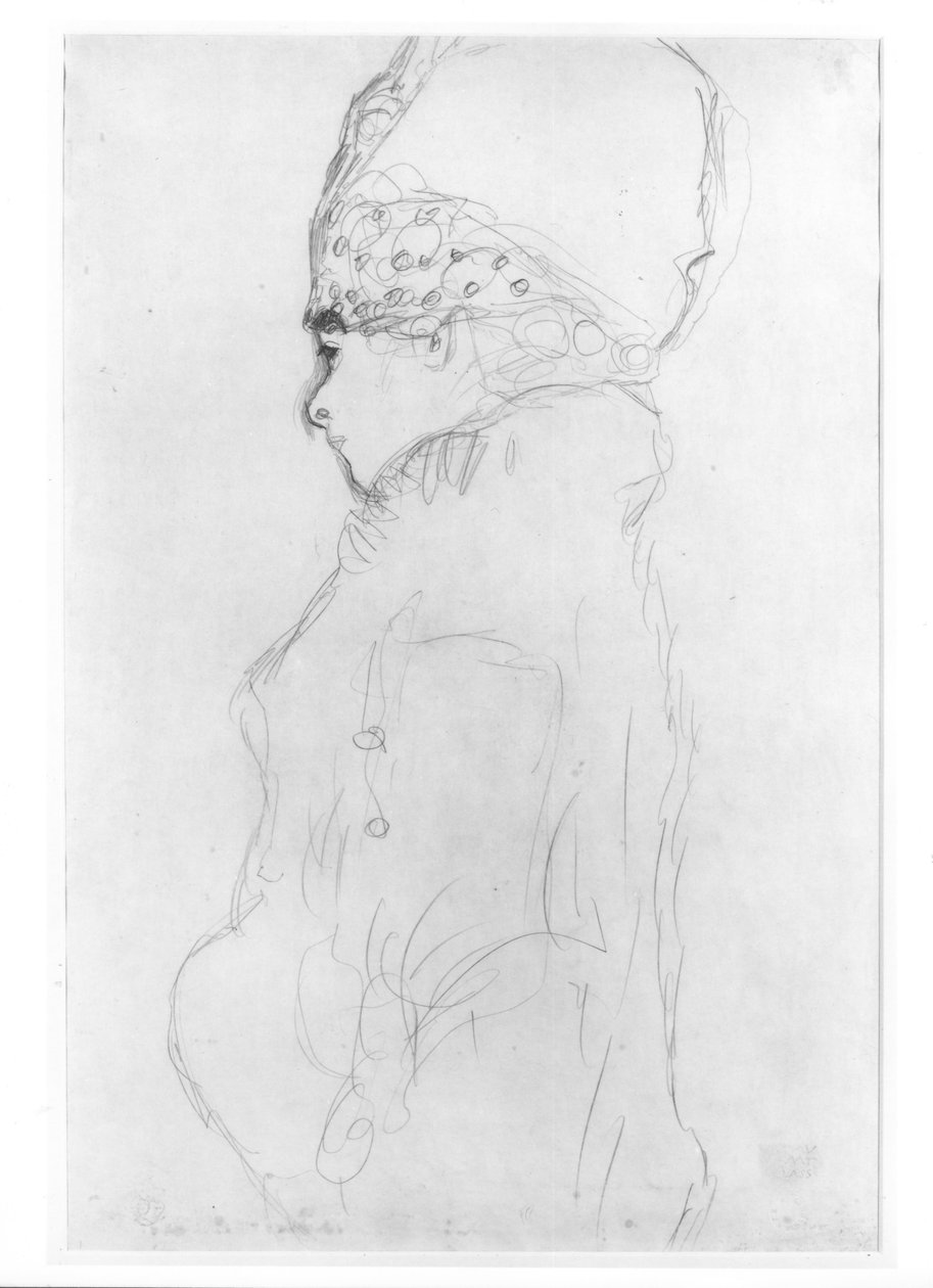 Dame avec un chapeau haut, vers 1917 - Gustav Klimt