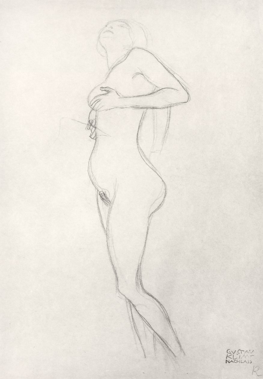 Jeune fille nue debout regardant en haut - Gustav Klimt