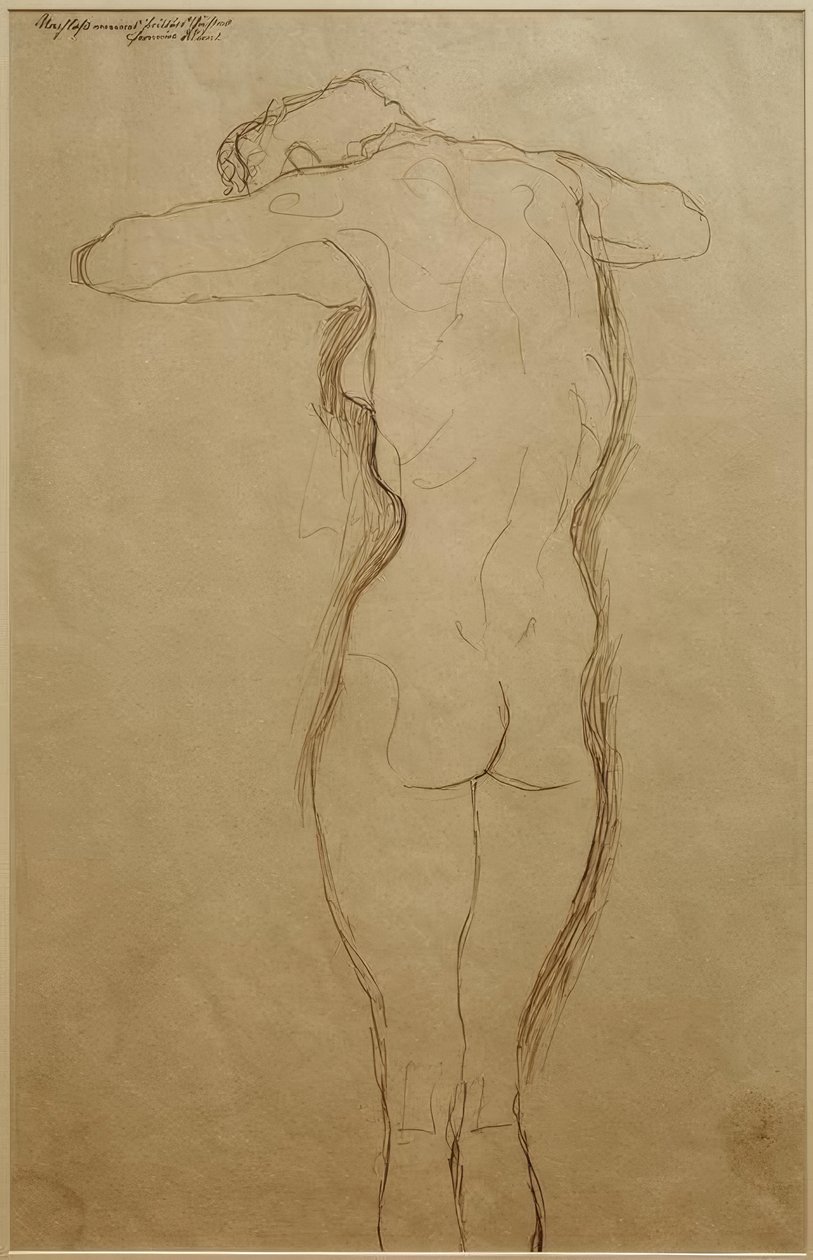 Nu de dos debout, les bras pliés horizontalement (Étude) - Gustav Klimt