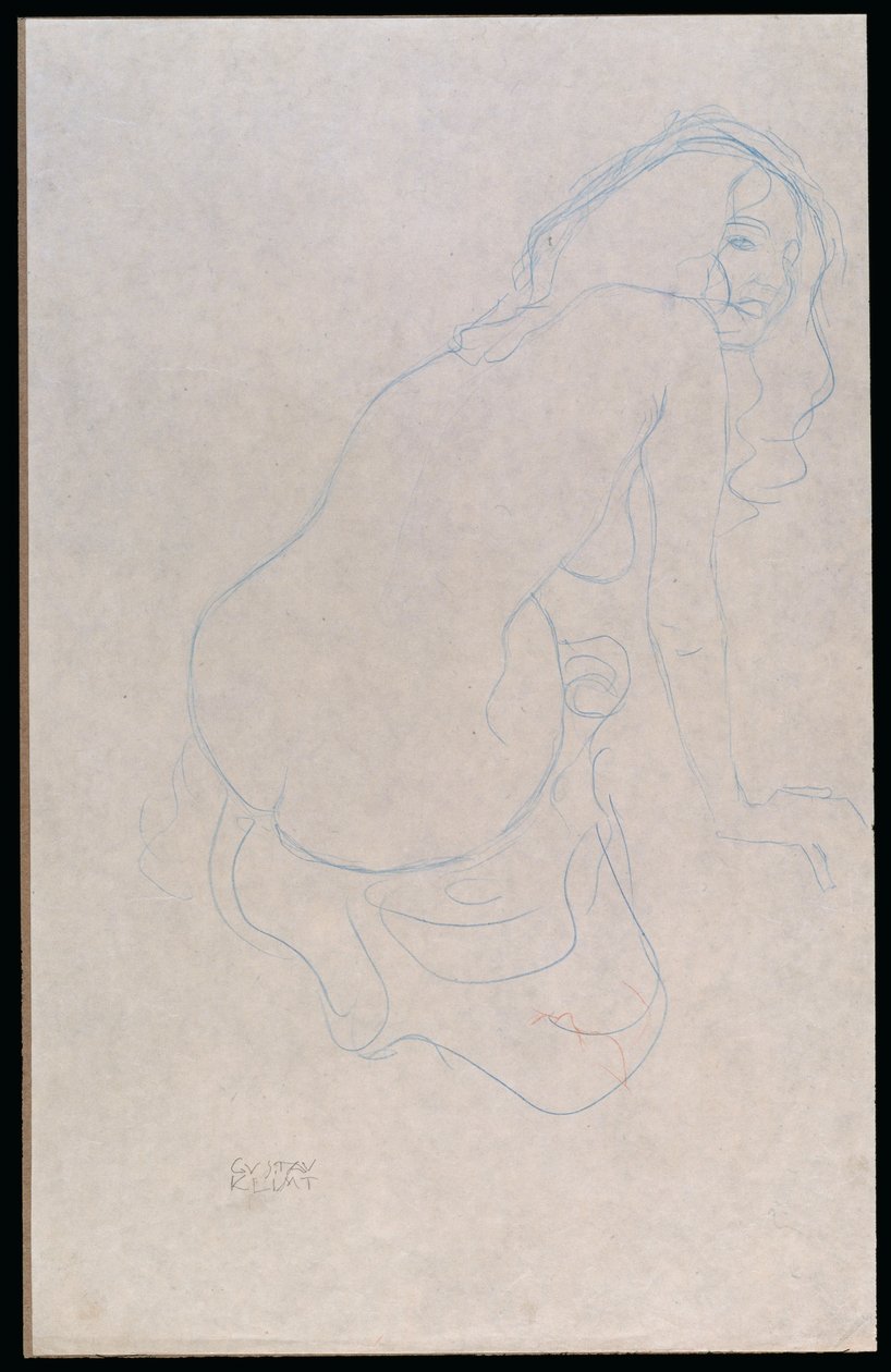 Femme penchée à droite avec de longs cheveux, vers 1910-11 - Gustav Klimt