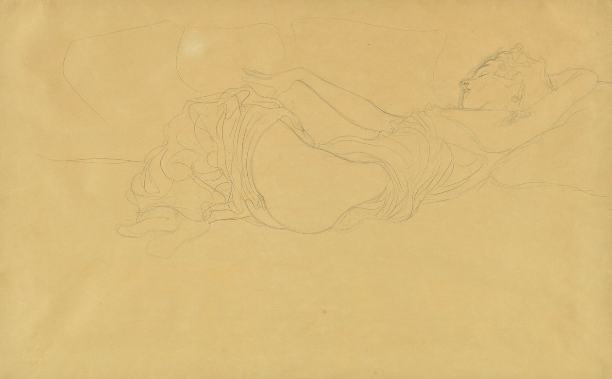 Femme allongée sur le dos, partiellement vêtue - Gustav Klimt