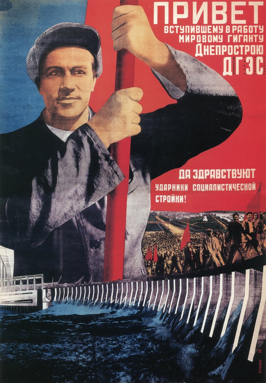 Salutations au géant mondial récemment lancé Dneprostroi, 1932 - Gustav Klutsis