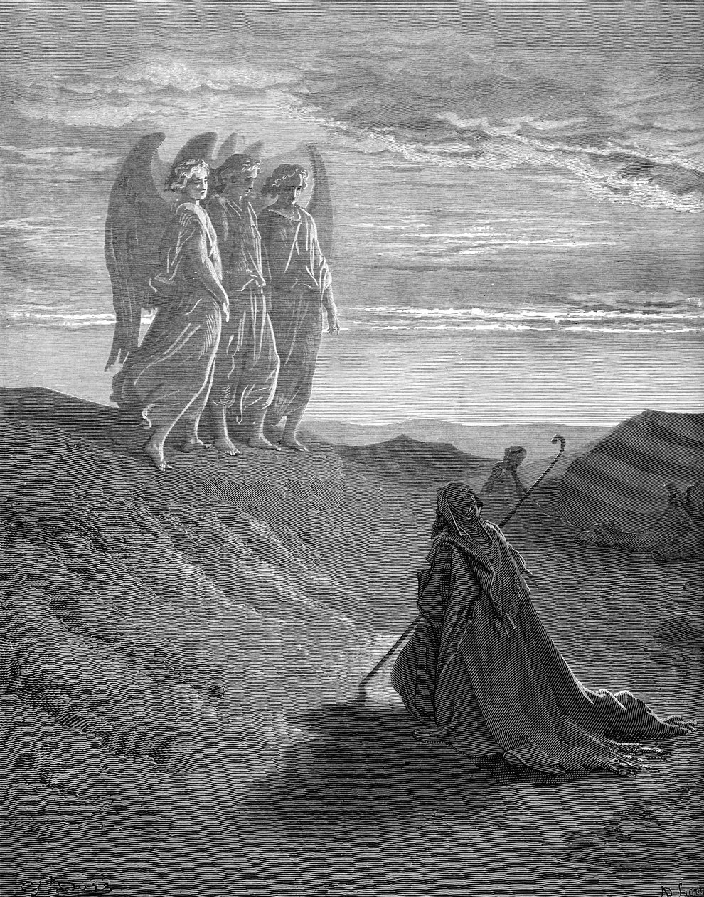 Abraham et les trois anges, gravure de Doré - Gustave Dore