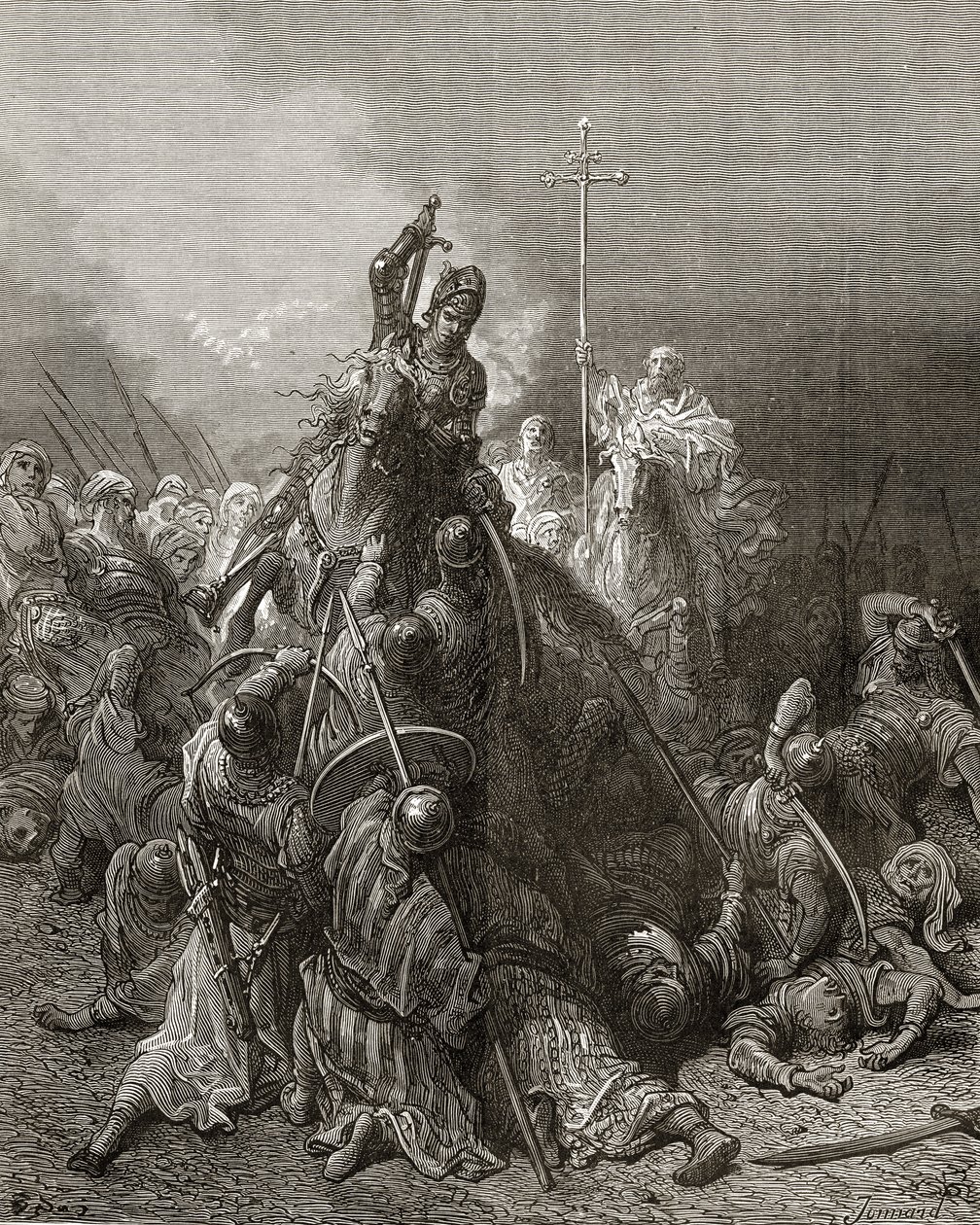 Chevaliers chrétiens combattant les Sarrasins, illustration de 
