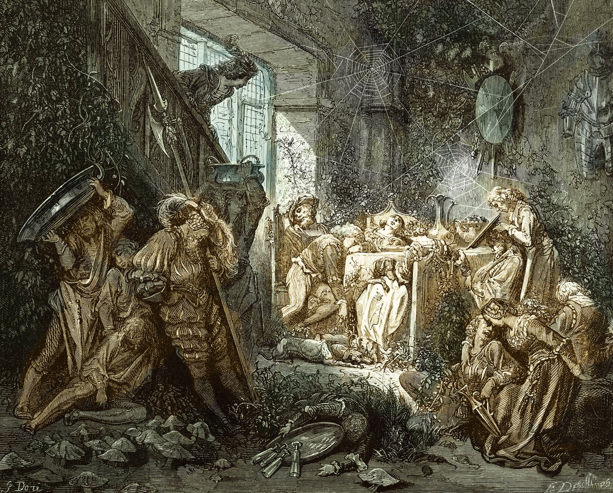 La Belle au bois dormant : Le prince dans la salle de banquet - Gustave Dore