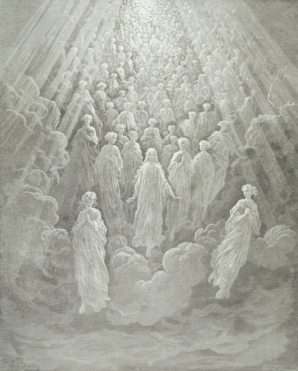 Les Anges dans la Planète Mercure : Béatrice Monte avec Dante à la Planète Mercure, c.1860-68 - Gustave Dore