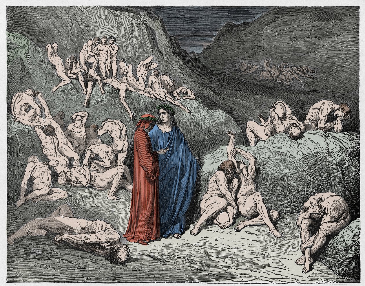 Inferno, Chant 29 : Les falsificateurs et les faussaires tourmentés par des démangeaisons, illustration de La Divine Comédie de Dante Alighieri, 1885 - Gustave after Dore