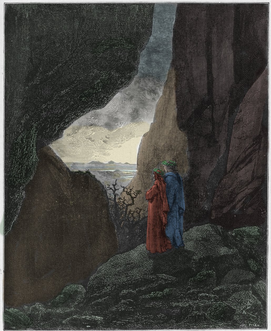 Inferno, Chant 34 : Virgile et Dante montent vers le monde supérieur, illustration de La Divine Comédie de Dante Alighieri, 1885 - Gustave after Dore
