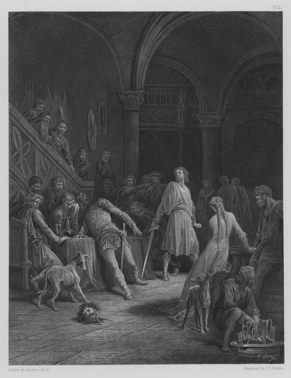 Geraint tue le comte Doorm, illustration tirée des "Idylles du roi" de Tennyson, vers 1878 (gravure). - Gustave (after) Dore
