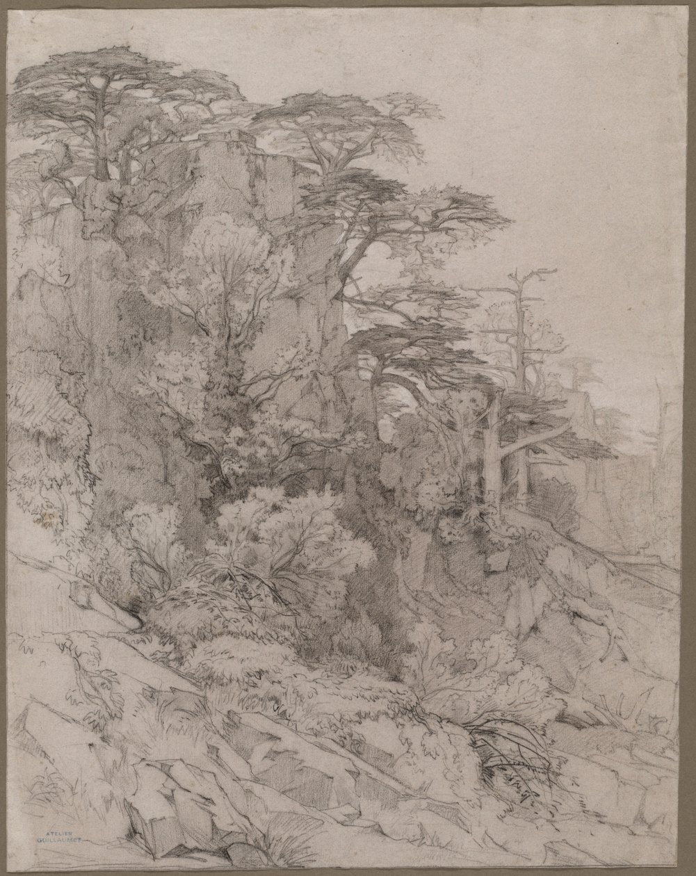 Arbres sur une colline rocheuse - Gustave Achille Guillaumet