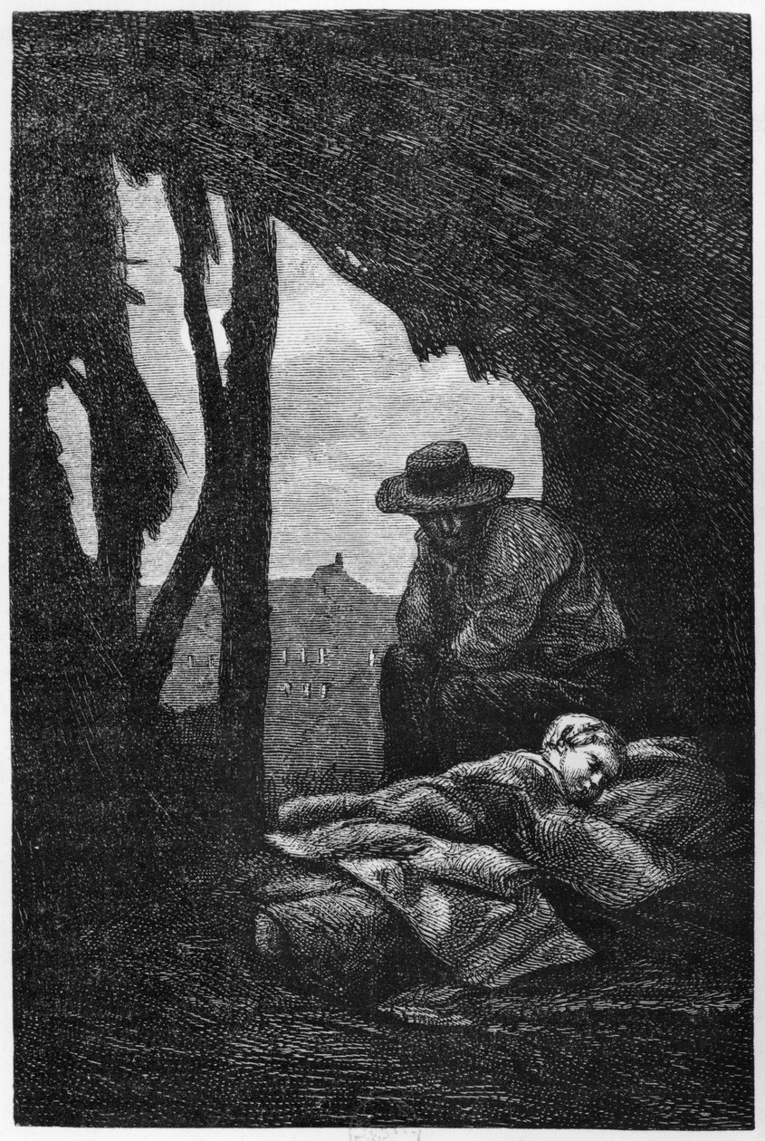 Jean Valjean veillant sur Cosette endormie, illustration de 