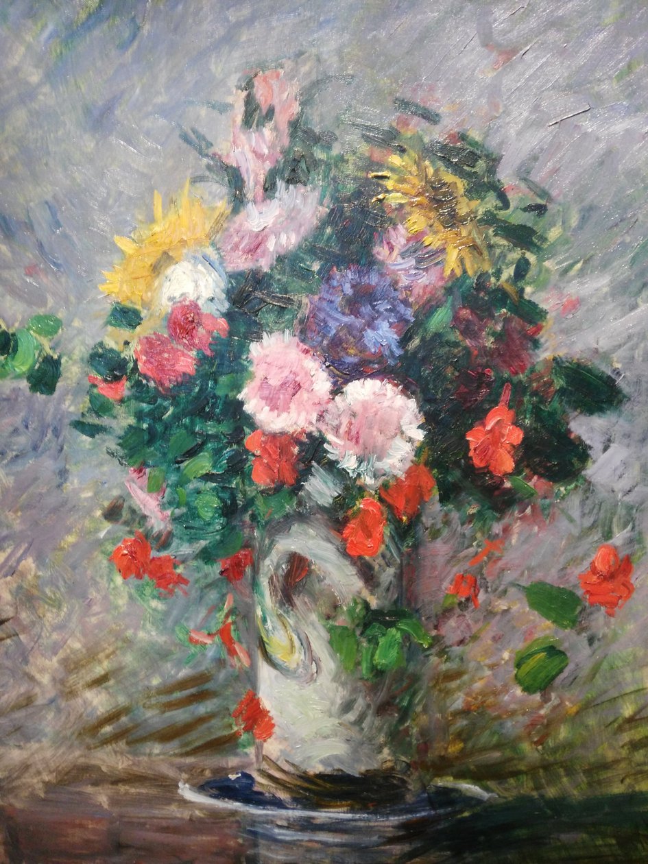 French : Bouquet de marguerites, capucines et soleils dans un vase
French : Bouquet de marguerites, capucines et tournesols dans un vase - Gustave Caillebotte