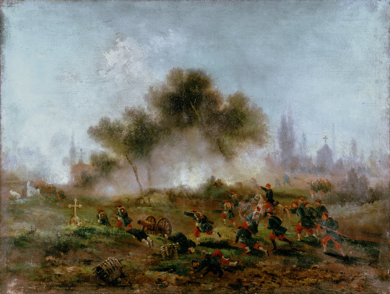 Commune de Paris : assaut sur un cimetière par les troupes régulières et capture des barricades en mai 1871 - Gustave Clarence Rodolphe Boulanger