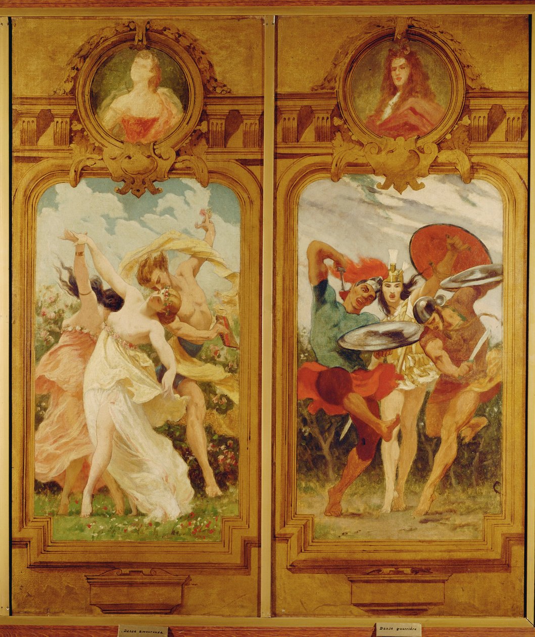 Le Foyer de la Danse possède quatre peintures murales de Boulanger représentant une Danse amoureuse et une Danse guerrière ... (peinture murale) - Gustave Clarence Rodolphe Boulanger