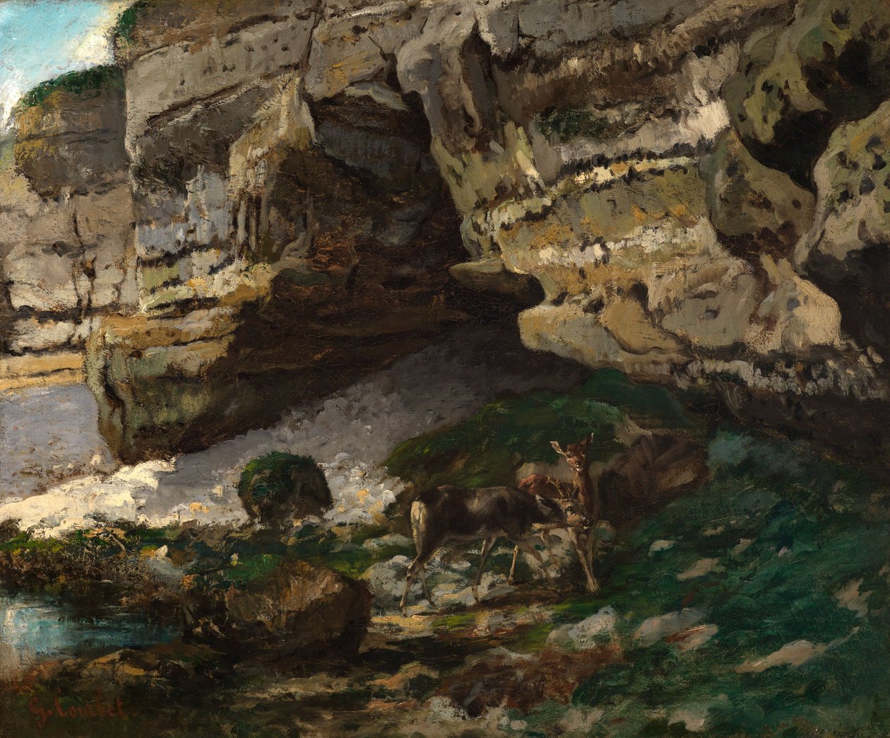Paysage rocheux avec des chevreuils - Gustave Courbet
