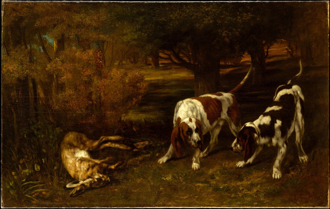 Chiens de chasse avec un lièvre mort - Gustave Courbet