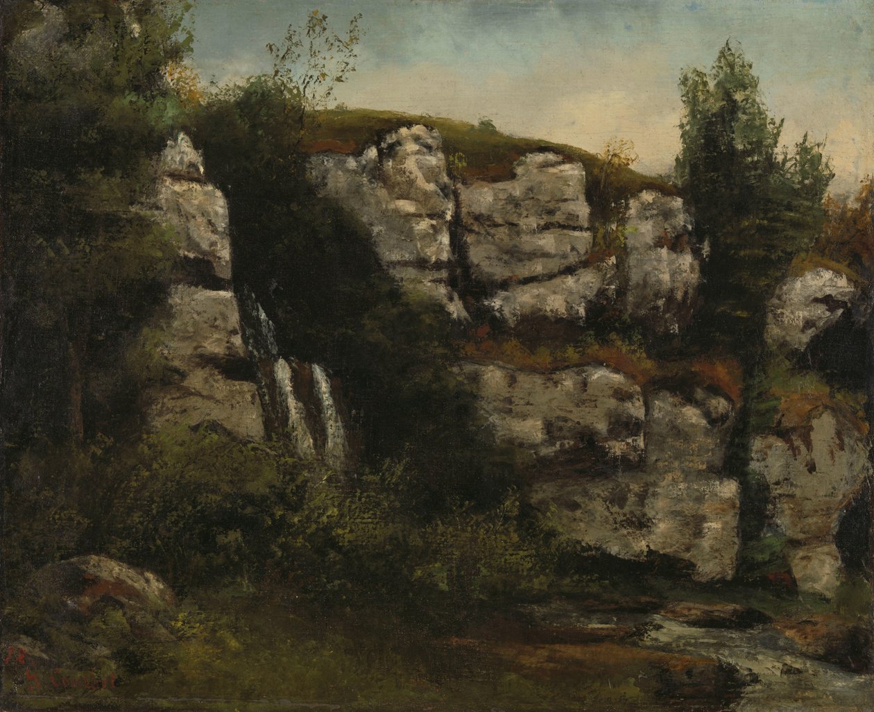 Paysage avec falaises rocheuses et cascade - Gustave Courbet