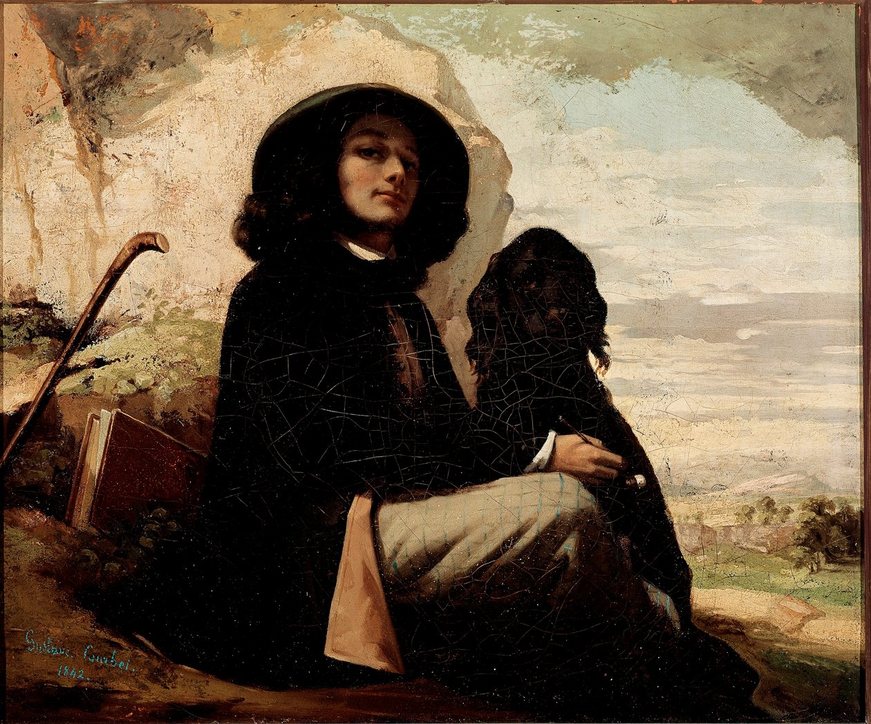 Autoportrait avec chien noir - Gustave Courbet