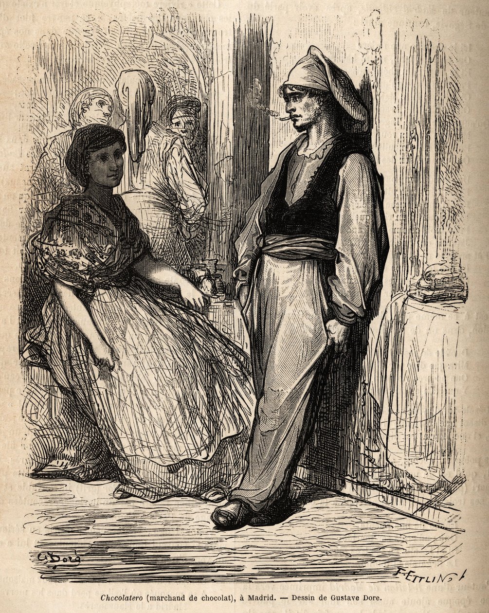 Un marchand de chocolat en plein air à Madrid - Gustave Dore
