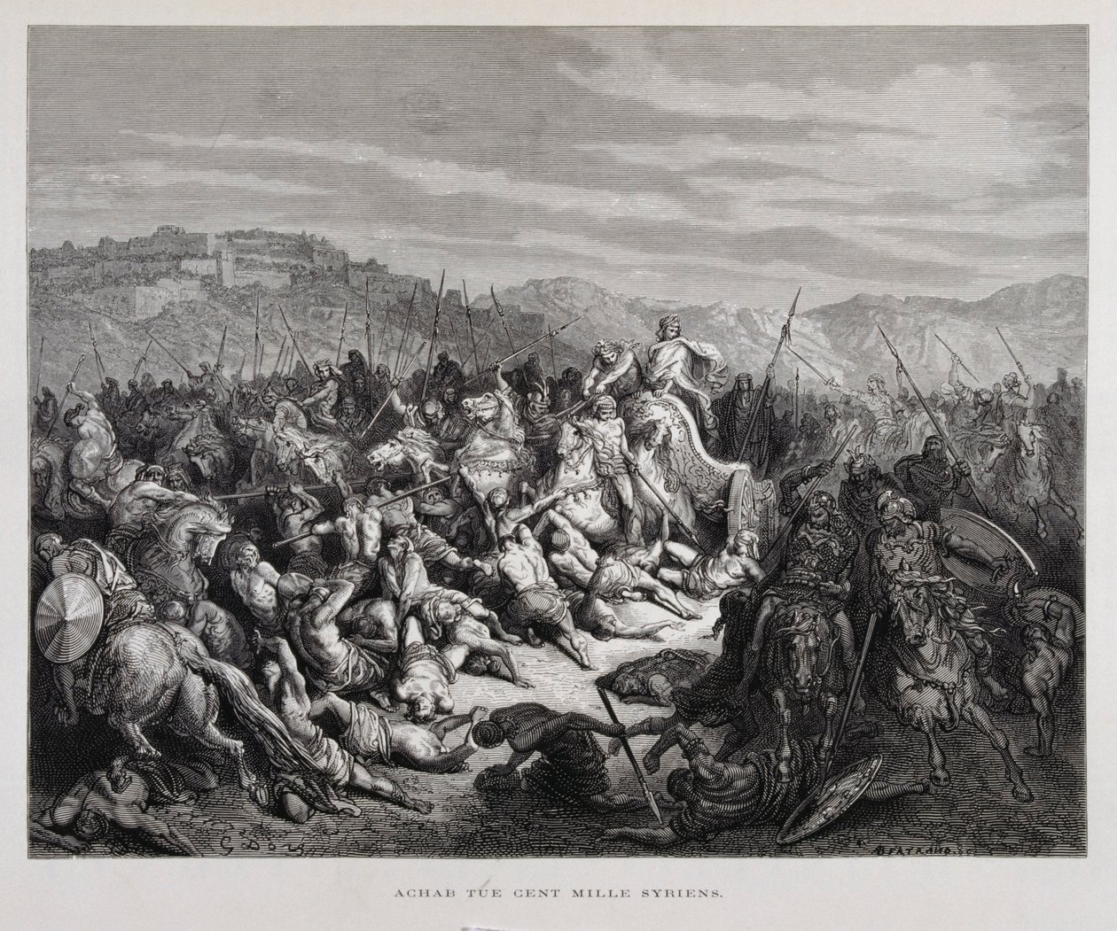 Achab combat les Assyriens à la bataille de Qarqar, Illustration de la Bible de Doré - Gustave Dore