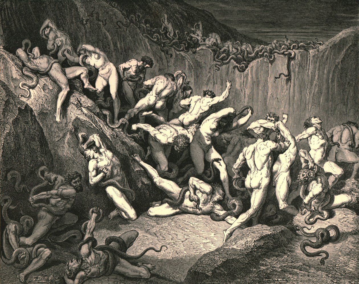 Au milieu de cette effroyable exubérance de malheur, des esprits nus couraient, ailés de peur horrifique, vers 1890 - Gustave Dore