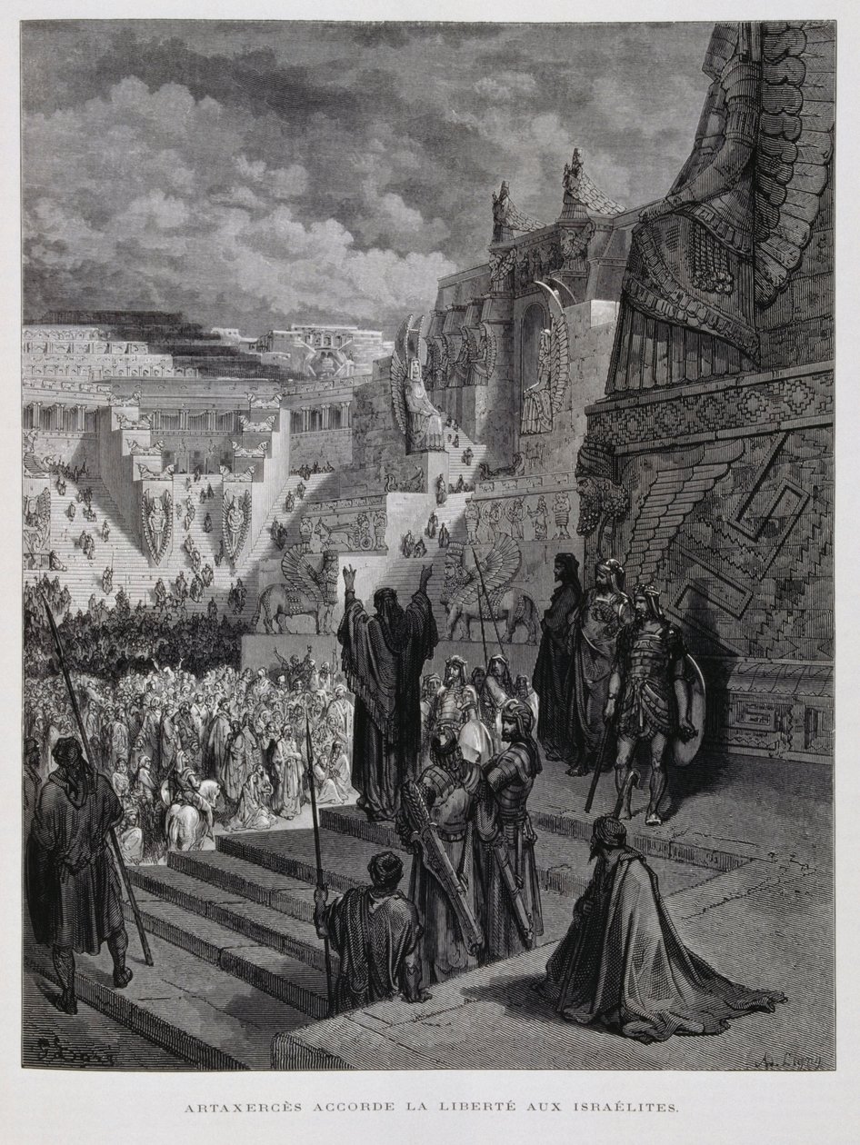 Artaxerxès accorde la liberté aux Juifs en Perse, Illustration de la Bible de Doré - Gustave Dore