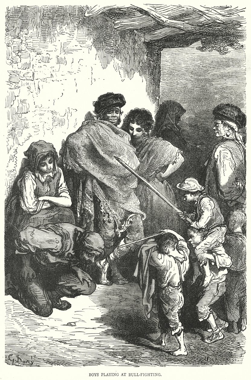 Garçons jouant à la corrida (gravure) - Gustave Dore