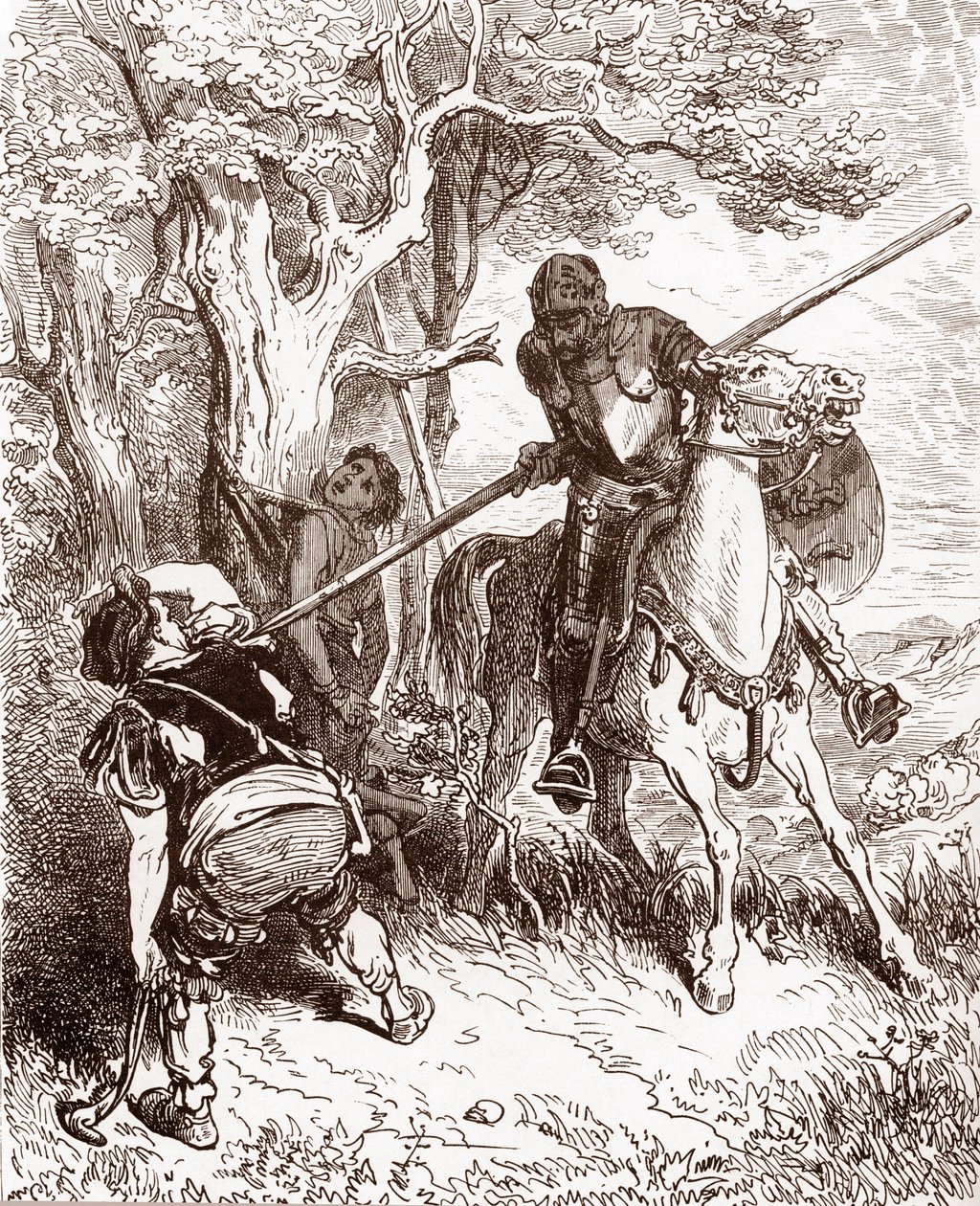 Don Quichotte menace le paysan qui battait le berger Gravure de Gustave Doré (1832-1883) pour « L
