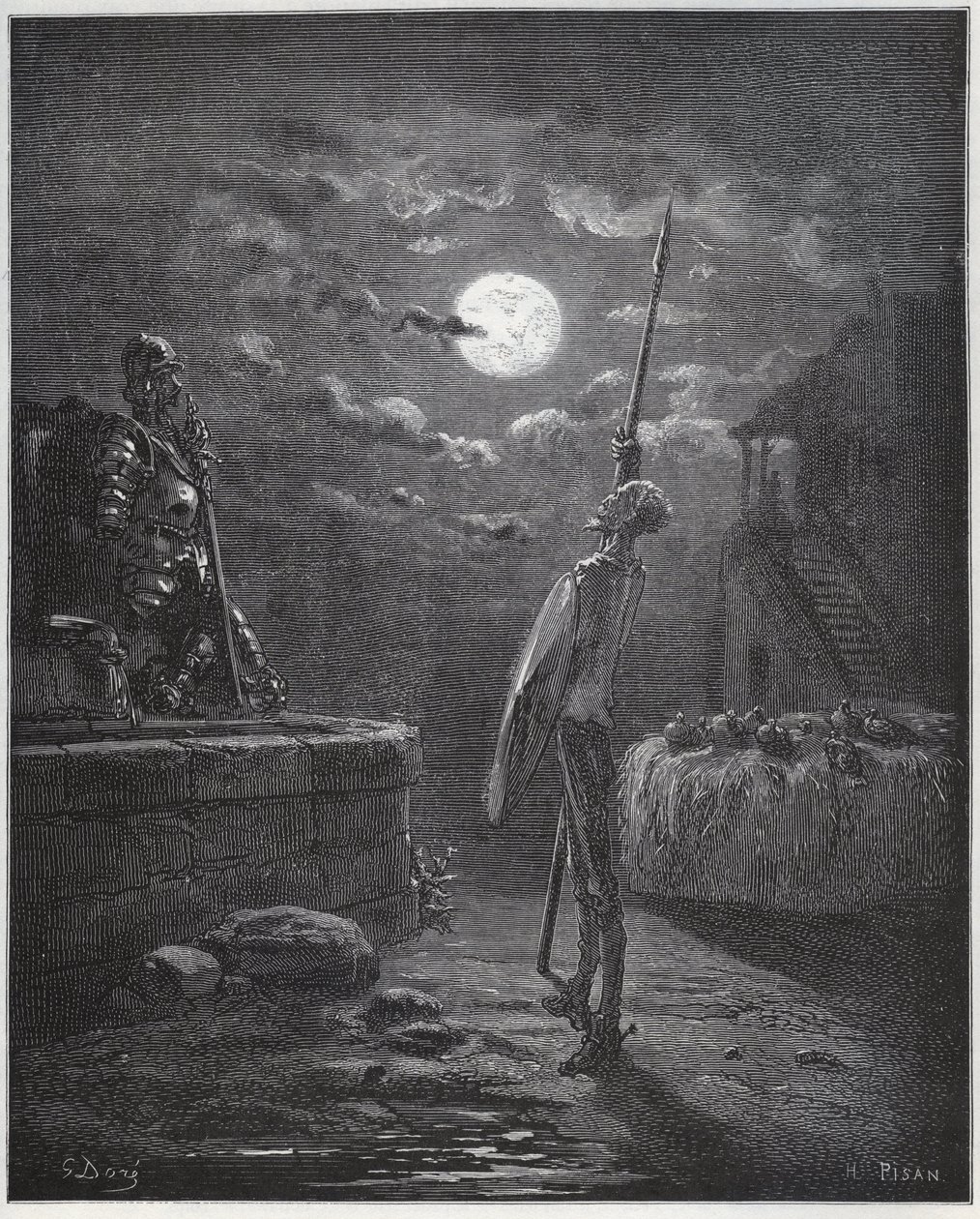 Don Quichotte veille sur ses armes - de « Don Quichotte de la Manche » de Miguel Cervantes - Gustave Dore