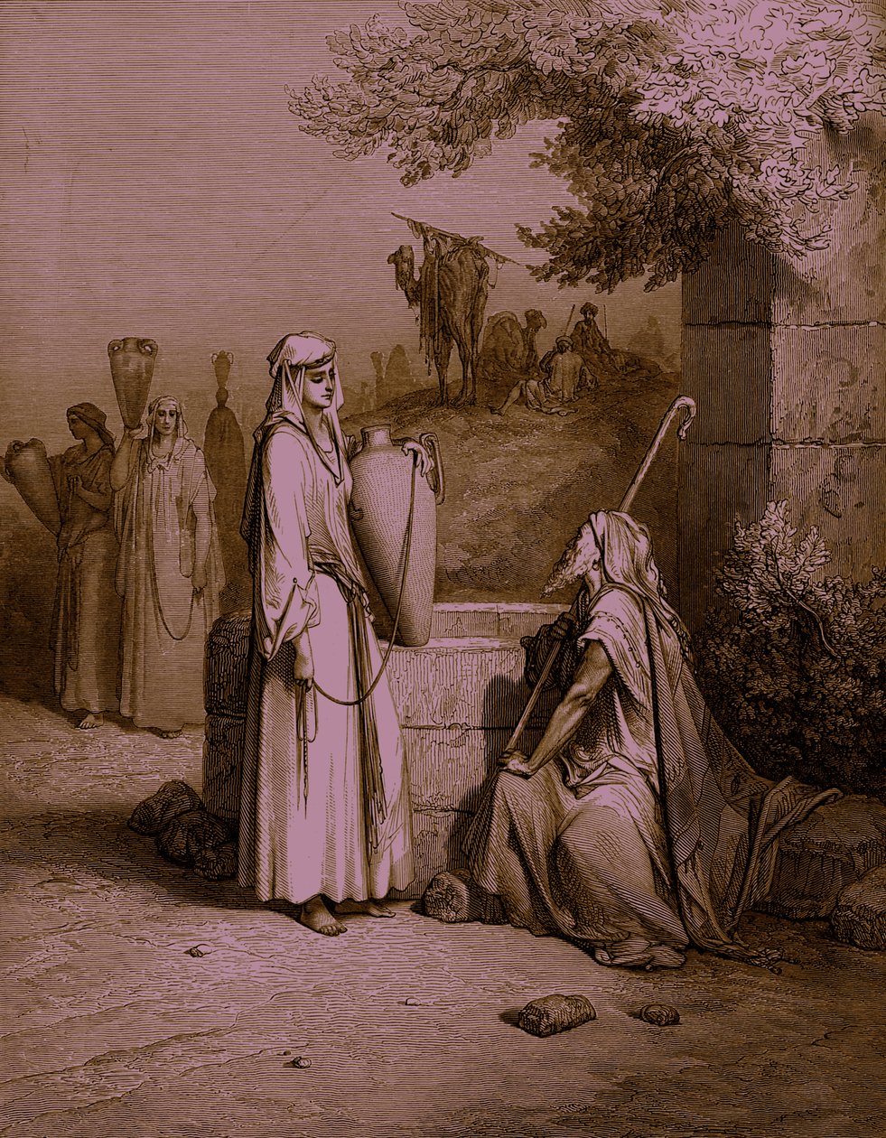 Éliézer et Rébecca (gravure par Doré) - Bible - Gustave Dore