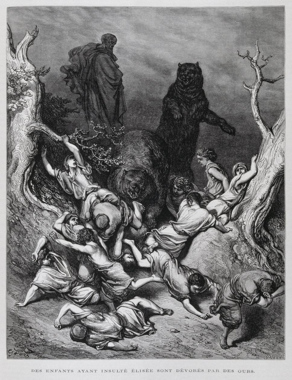 Élisée regarde les enfants détruits par des ours, Illustration de la Bible de Doré - Gustave Dore