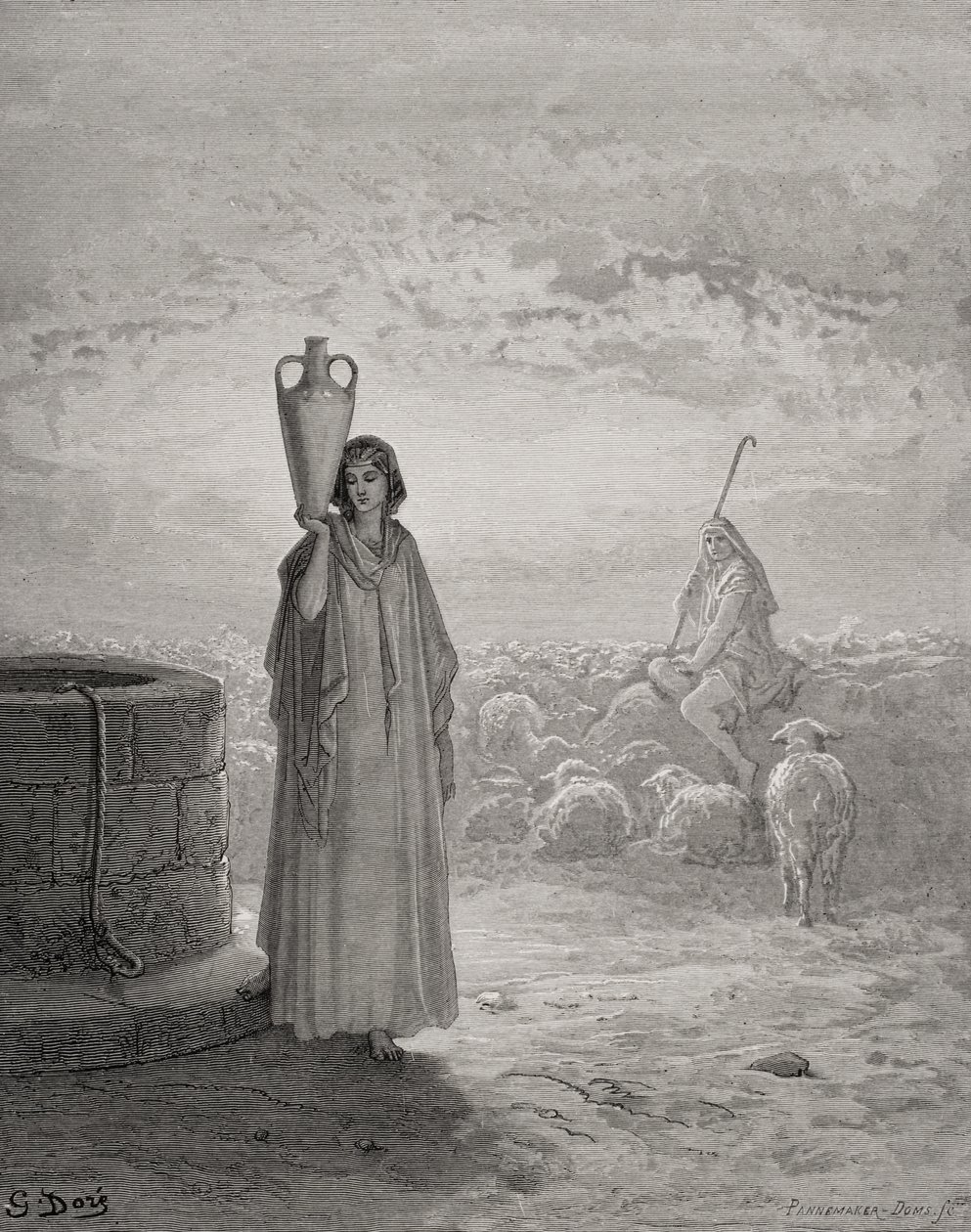 Jacob gardant le troupeau de Laban, illustration de 