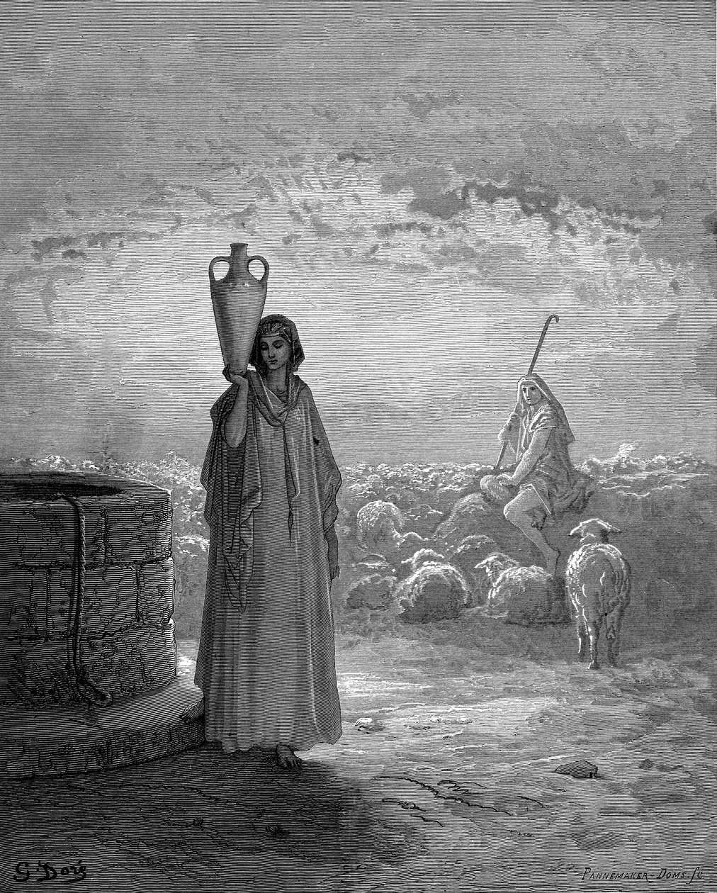 Jacob, gardant les troupeaux de Laban, voit Rachel au puits, 1866 - Gustave Dore